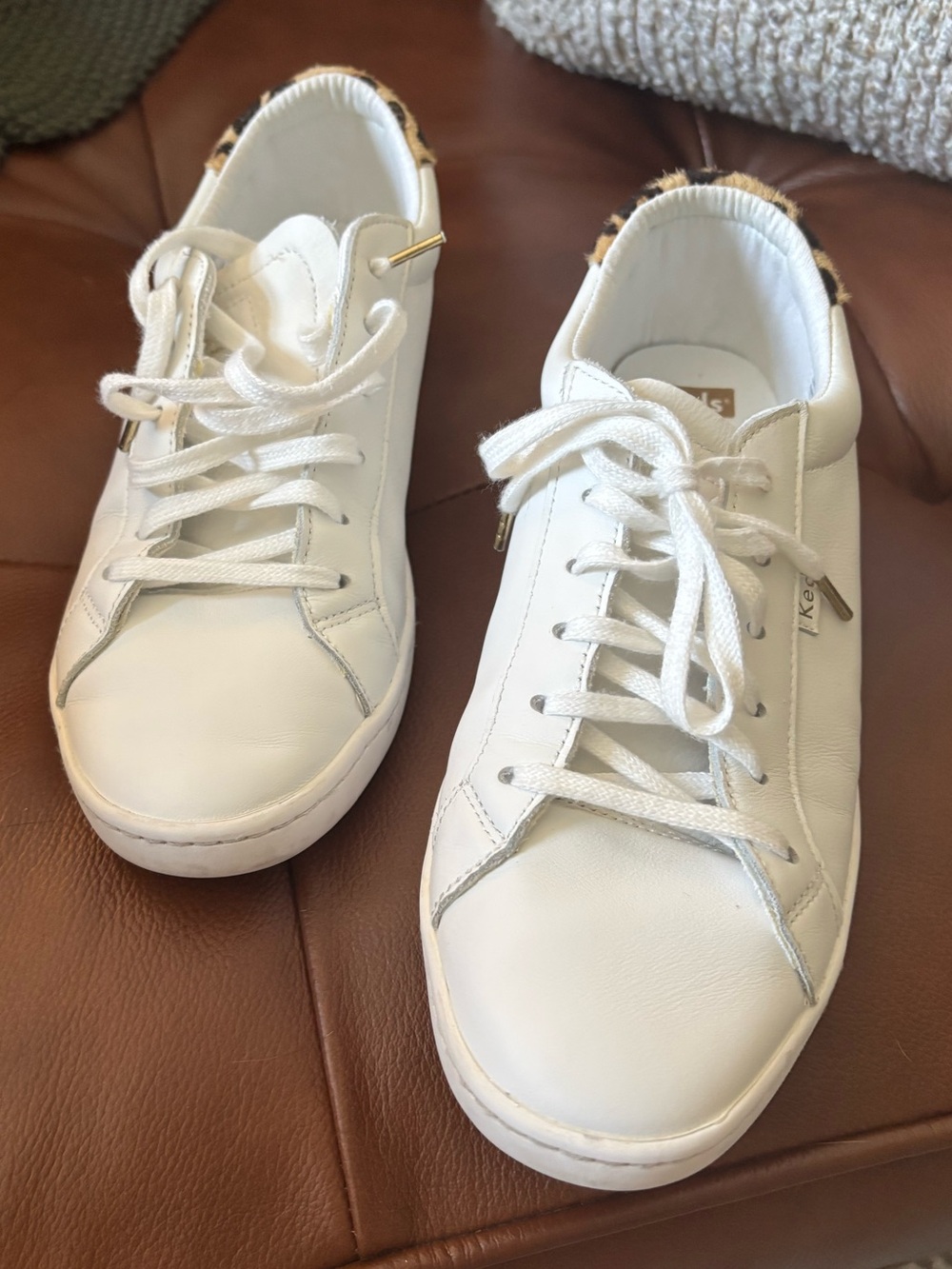 Keds x Kate Spade Leather Sneakers with Leopard Accent